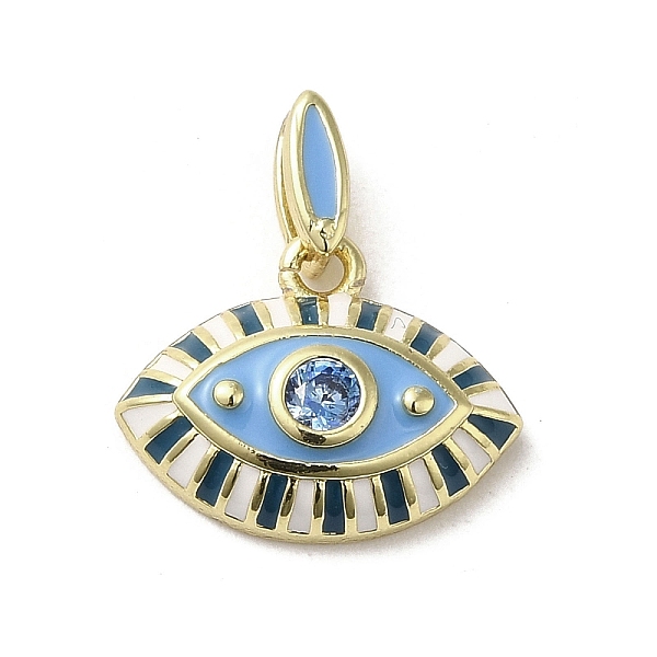 

PandaHall Brass Enamel Charms, with Glass, Real 18K Gold Plated, Eye Charm, Teal, 11.5x15x3.8mm, Hole: 4.5x1.5mm Brass+Enamel Eye Cyan