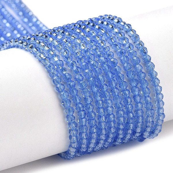 

PandaHall Transparent Glass Beads Strands, Faceted Round, Cornflower Blue, 2x2mm, Hole: 0.6mm, about 184pcs/strand, 14.49''(36.8cm) Glass...