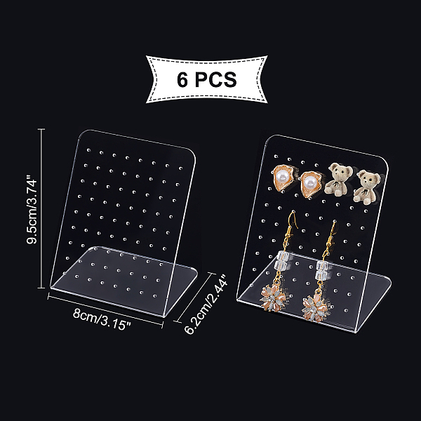 

PandaHall 72 Holes Earring Display Stand, 6 Pack L-shape Earring Holder Acrylic Earring Stud Organizer Clear Slant Back Showcase for...