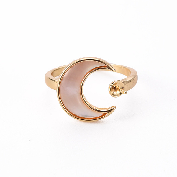 

PandaHall Brass Peg Bails Cuff Finger Ring Settings, with Natural Shell, for Half Drilled Bead, Nickel Free, Moon, Real 18K Gold Plated, US...