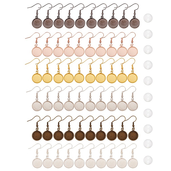 

PandaHall DIY 30 Pair Flat Round Earrings Kits, include Iron Earring Hookswith Blank Pendant Trays, Transparent Glass Cabochonsns, Mixed..., Clear