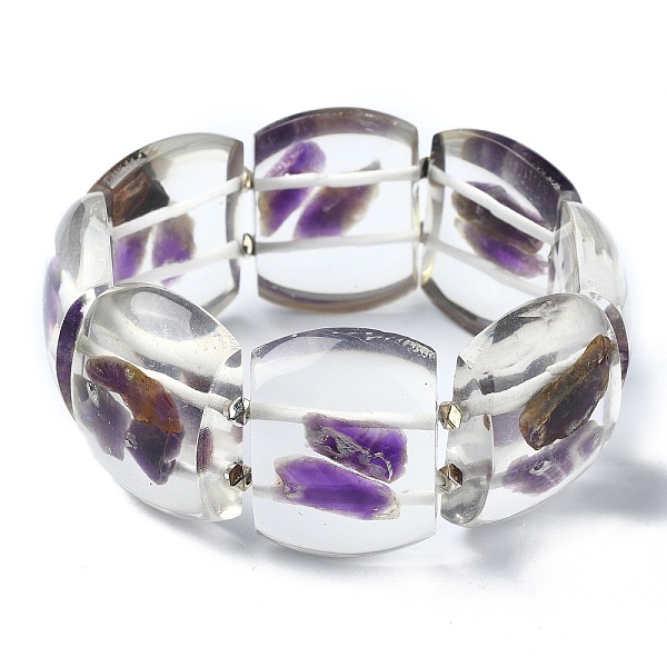 

PandaHall Natural Amethyst Stretch Bracelets, Epoxy Resin Domino Bracelets for Women, Inner Diameter: 2-3/8 inch(6.1cm) Amethyst Rectangle