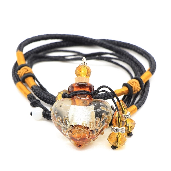 

PandaHall Baroque Style Heart Handmade Lampwork Perfume Essence Bottle Pendant Necklace, Adjustable Braided Cord Necklace, Sweater Necklace..., Gold