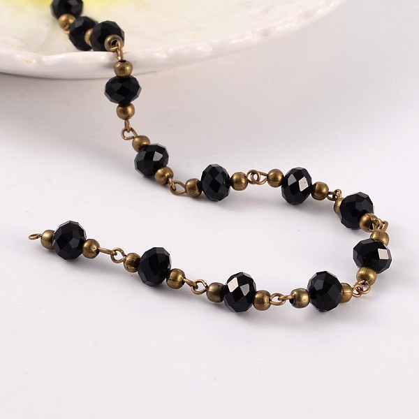 

PandaHall Handmade Glass Beaded Chains for Necklaces Bracelets Making, with Brass Beads and Brass Eye Pin, Unwelded, Black, 39.3 inch...