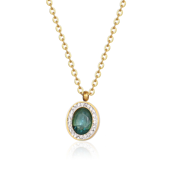 

PandaHall Green Stone Pendant Necklace, Stainless Steel Cable Chain Necklaces for Women Stainless Steel
