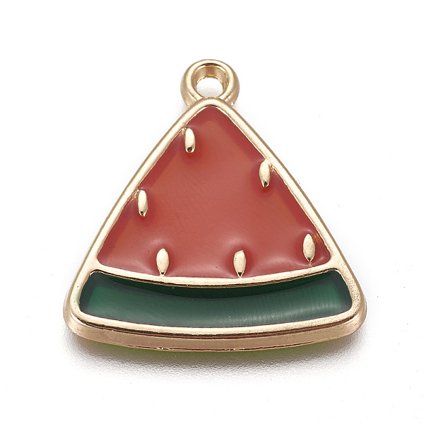 

PandaHall Alloy Enamel Pendants, Watermelon, Light Gold, Red, 26x24x2mm, Hole: 2mm Alloy+Enamel Fruit Red