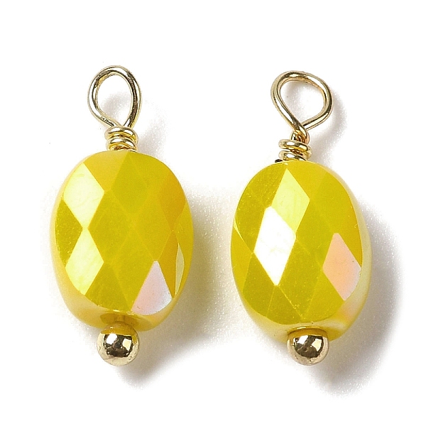 

PandaHall Electroplate Glass Charms, with Real 18K Gold Plated Brass Loop, Faceted Oval Charm, Yellow, 13.5x6x4mm, Hole: 1.6mm Brass+Glass...