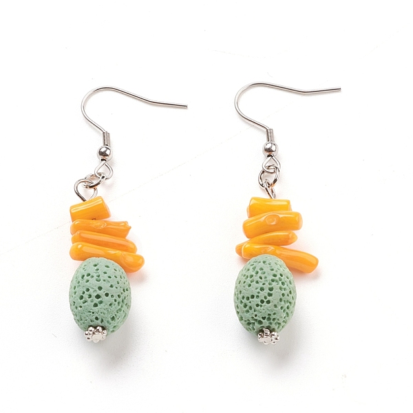 

PandaHall Natural Lava Rock Dangle Earrings, with Synthetic Gemstones, Alloy Spacer Beads and Stainless Steel Earring Hooks, Oval, Dark Sea..., Green