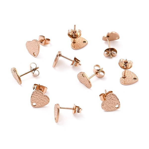 

PandaHall Ion Plating(IP) 304 Stainless Steel Stud Earring Findings, with Ear Nuts, Textured Heart, Rose Gold, 12x9mm, Hole: 1.4mm, Pin...