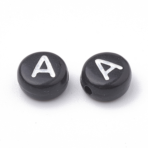

PandaHall Opaque Acrylic Beads, Horizontal Hole, Alphabet Style, Flat Round, Letter.A, 7x4mm, Hole: 1.5mm, about 3700pcs/500g Acrylic Letter..., Black