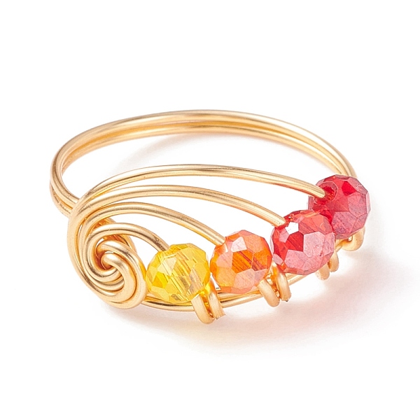

PandaHall Glass Braided Vortex Finger Ring, Golden Copper Wire Wrap Jewelry for Women, Red, US Size 8(18.1mm) Glass Red