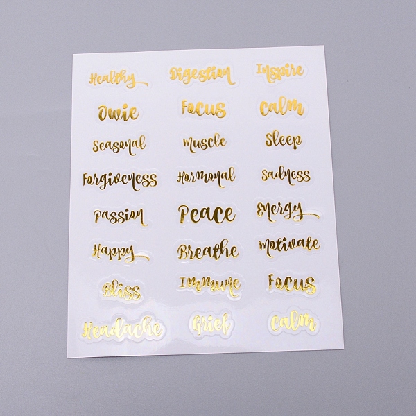 

PandaHall Waterproof Plastic Decorations Stickers, DIY Handmade Scrapbook Photo Albums, Letter Essential Oil Sticker, Gold, 140x120x0.1mm...
