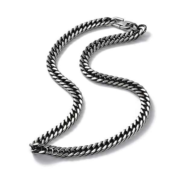 

PandaHall Ion Plating(IP) 304 Stainless Steel Cuban Link Chain Necklace, Antique Silver, 23.66 inch(60.1cm) 304 Stainless Steel