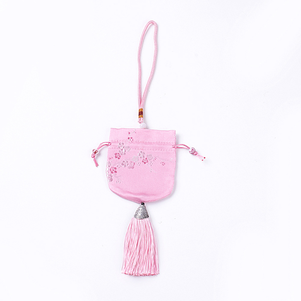 PandaHall Silk Packing Pouches, Vintage Scented Sachet Perfume Bag, with Tassel, Pearl Pink, 32~34cm Silk Pink