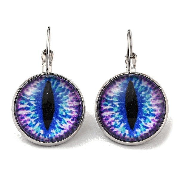 

PandaHall Dragon Eye Glass Leverback Earrings with Brass Earring Pins, Royal Blue, 29mm Glass Eye
