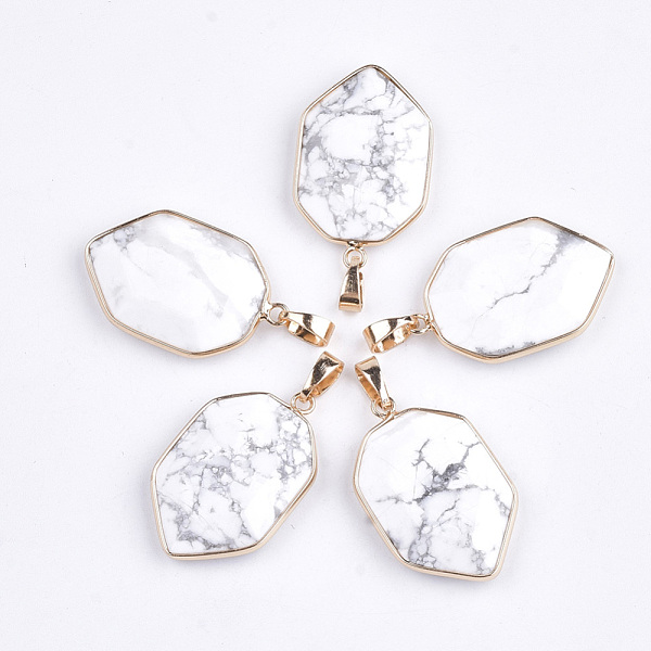 

PandaHall Natural Howlite Pendants, with Brass Findings, Faceted, Shield, Golden, 36x22.5x6mm, Hole: 8x4.5mm Howlite Others