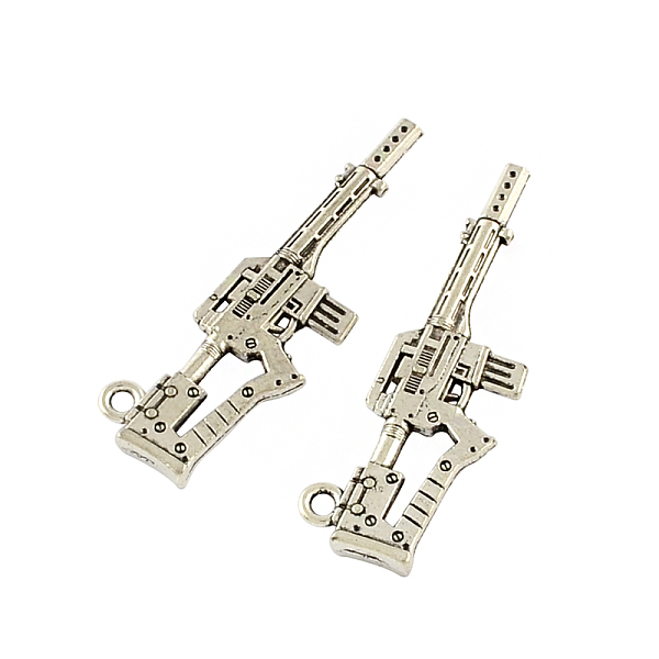 

PandaHall Tibetan Style Alloy Machine Gun Pendants, Cadmium Free & Lead Free, Antique Silver, 44.7x13x3mm, Hole: 2mm, about 166pcs/500g...