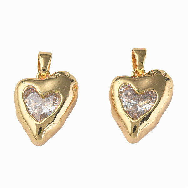 

PandaHall Brass Micro Pave Clear Cubic Zirconia Charms, with Brass Snap on Bails, Nickel Free, Heart, Real 18K Gold Plated, 15x12.5x5mm...