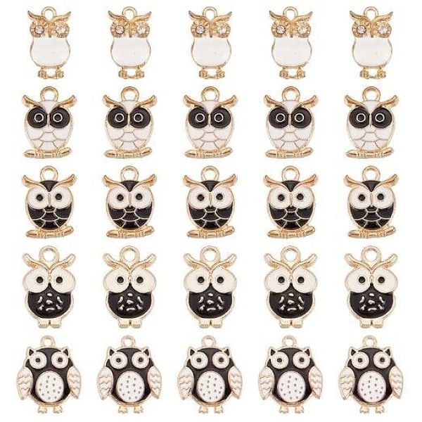 

PandaHall SUNNYCLUE 50Pcs 5 Styles Alloy Enamel Pendants, with Crystal Rhinestone, Owl Charm, Mixed Color, 16.5~19x10~14.5x2~3mm, Hole..., Multicolor