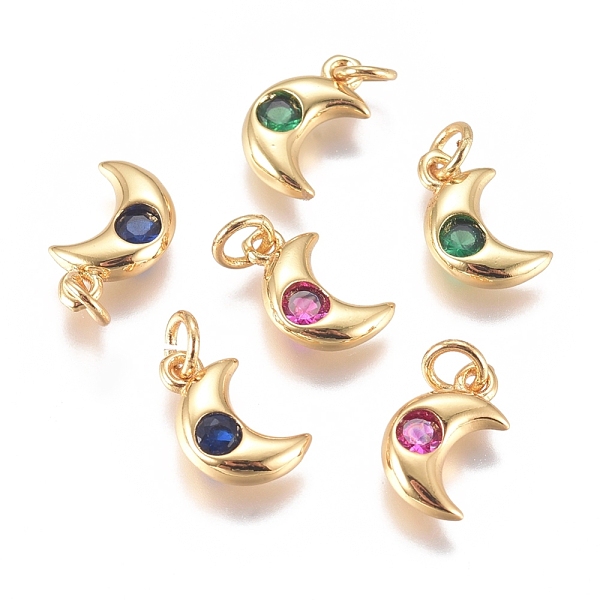 

PandaHall Brass Micro Pave Cubic Zirconia Charms, with Jump Ring, Long-Lasting Plated, Moon, Golden, Mixed Color, 10x6.5x2mm, Hole: 3mm..., Multicolor