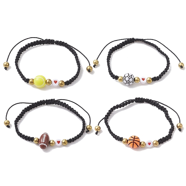 

PandaHall 4Pcs 4 Style Sport Theme Acylic & Alloy Braided Bead Bracelets Set, Nylon Thread Adjustable Bracelets, Mixed Color, Inner Diameter..., Multicolor