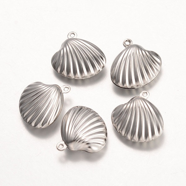 PandaHall 316 Surgical Stainless Steel Pendants, Shell, Stainless Steel Color, 19x19x7mm, Hole: 1mm 316 Surgical Stainless Steel Shell Shape