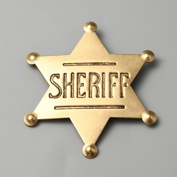

PandaHall Iron Star with Word Sheriff Brooch Pin for Costume Accessories, Antique Golden, 67x59x7mm Iron
