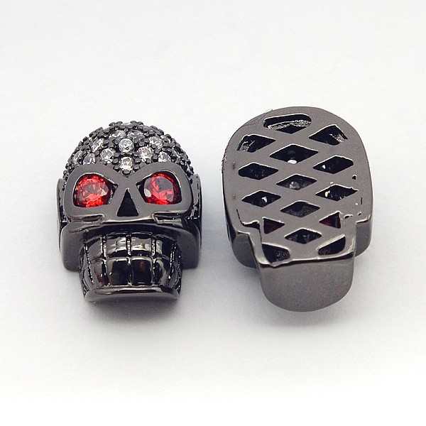 

PandaHall Fashionable Brass Micro Pave Cubic Zirconia Skull Hollow Beads, Cadmium Free & Nickel Free & Lead Free, Gunmetal, 13x10x7mm, Hole...