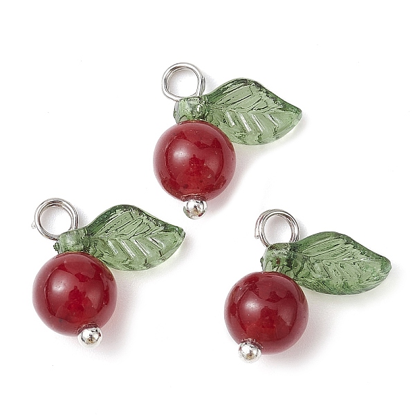 

PandaHall Natural Dyed White Jade Fruit Charms, with Acrylic Leaf and Platinum Plated Brass Loops, Dark Red, 13x12x6mm, Hole: 2mm White Jade...