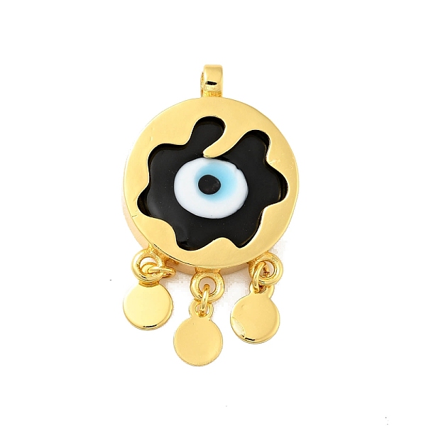 

PandaHall Rack Plating Handmade Evil Eye Lampwork Pendants, with Brass Findings, Long-Lasting Plated, Flat Round, Golden, Black...