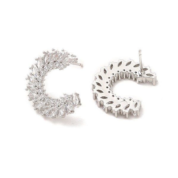 PandaHall Rack Plating Brass Micro Pave Cubic Zirconia Stud Earrings for Women, Long-Lasting Plated, Cadmium Free & Lead Free, Letter C...