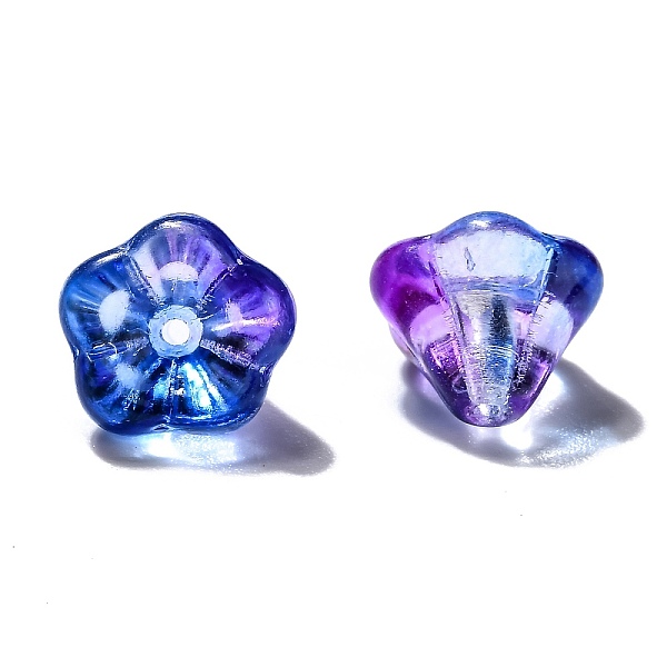 

PandaHall Transparent Czech Glass Beads, Two Tone, Flower, Medium Purple, 10x8mm, Hole: 2mm, about 120pcs/bag Czech Glass Flower