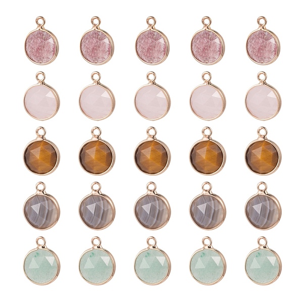 

PandaHall 10Pcs 5 Style Natural Gemstone Charms, with Light Gold Plated Brass Edge and Loop, Half Round/Dome, Faceted, 14x11x5mm, Hole...