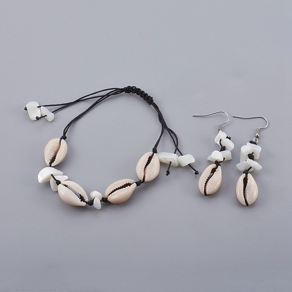 

PandaHall Cowrie Shell and Shell Jewelry Sets, Bracelets and Dangle Earrings, with Stainless Steel Finding and Nylon Thread Cord, Bracelets...