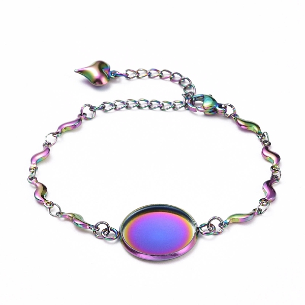 

PandaHall 304 Stainless Steel Bracelet Making, with Lobster Claw Clasps, Link Chains and Flat Round Cabochon Settings, Rainbow Color, Tray...