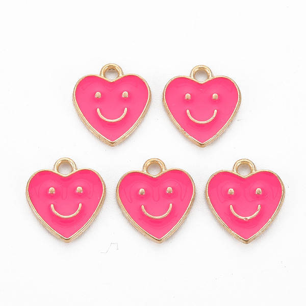 

PandaHall Alloy Enamel Charms, Cadmium Free & Lead Free, Light Gold, Heart with Smile, Deep Pink, 13x12x1.5mm, Hole: 1.6mm Alloy+Enamel...