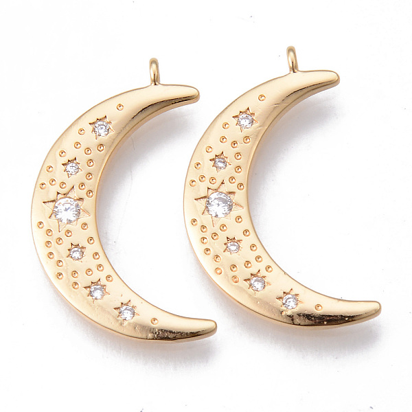 

PandaHall Brass Micro Pave Clear Cubic Zirconia Pendants, Nickel Free, Moon, Real 18K Gold Plated, 27x16x2mm, Hole: 1.4mm Brass+Cubic...
