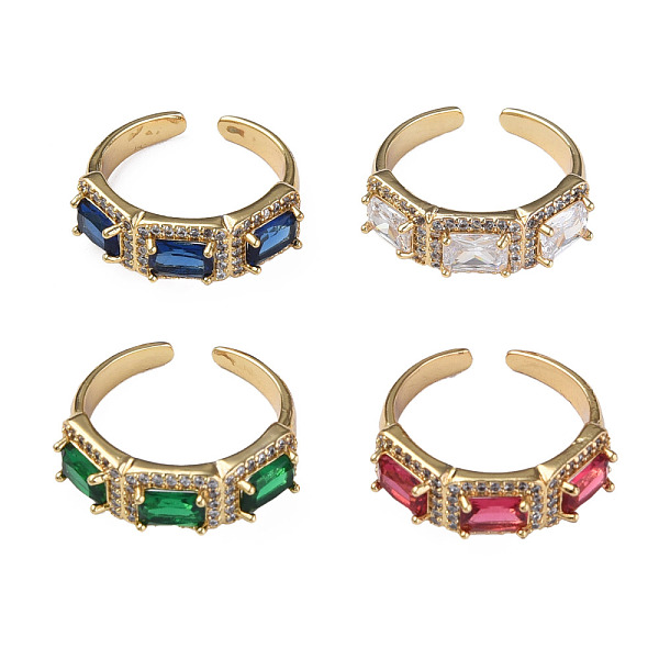 

PandaHall Cubic Zirconia Rectangle Open Cuff Ring, Real 18K Gold Plated Brass Jewelry for Women, Nickel Free, Mixed Color, US Size 6 3/4..., Multicolor
