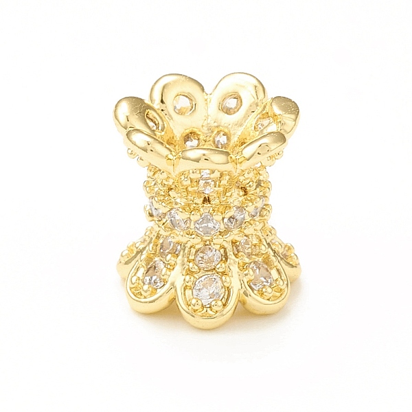 

PandaHall Brass Micro Pave Cubic Zirconia Spacer Beads, Lotus, Real 18K Gold Plated, 7.5x7mm, Hole: 2.5mm Brass+Cubic Zirconia Flower Clear