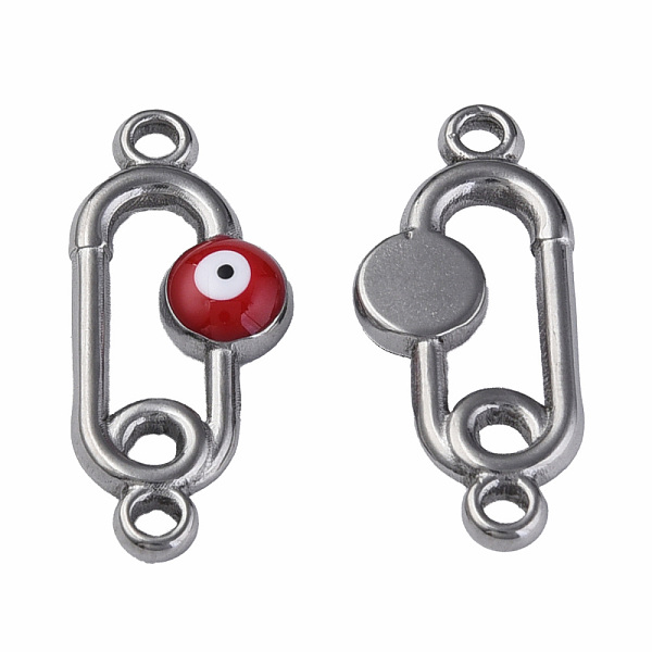 

PandaHall 304 Stainless Steel Enamel Connector Charms, Stainless Steel Color, Oval with Evil Eye, Dark Red, 23x10x3mm, Hole: 1.6mm 304...