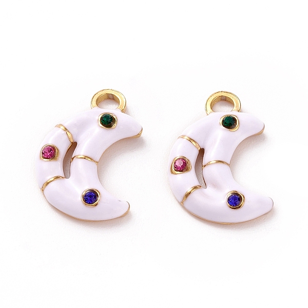 

PandaHall 304 Stainless Steel Rhinestone Pendants, with Enamel, Golden, Moon Charm, White, 16x11x3mm, Hole: 2mm Stainless Steel+Enamel Moon...
