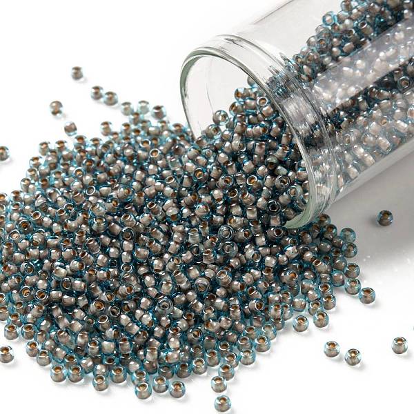 

PandaHall TOHO Round Seed Beads, Japanese Seed Beads, (1072) Cocoa Lined Aqua, 11/0, 2.2mm, Hole: 0.8mm, about 50000pcs/pound Glass Cyan