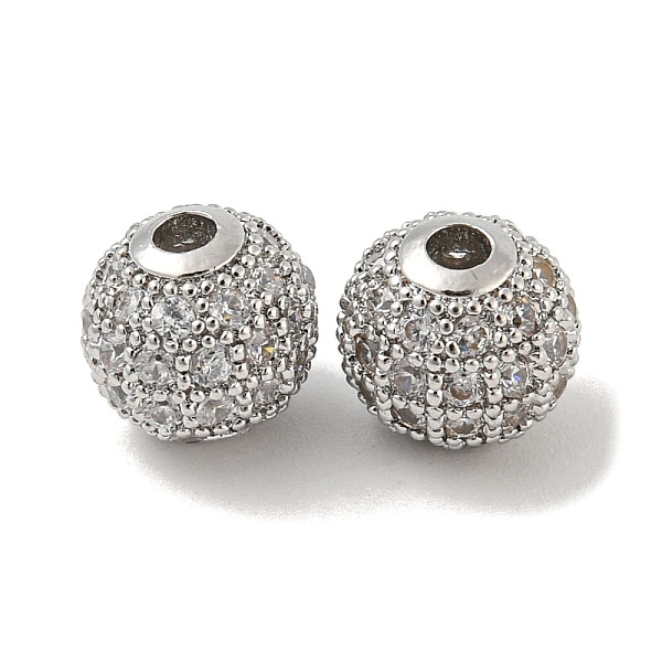 

PandaHall Brass Micro Pave Clear Cubic Zirconia Beads, Round, Platinum, 8.5x8mm, Hole: 1.8mm Brass+Cubic Zirconia