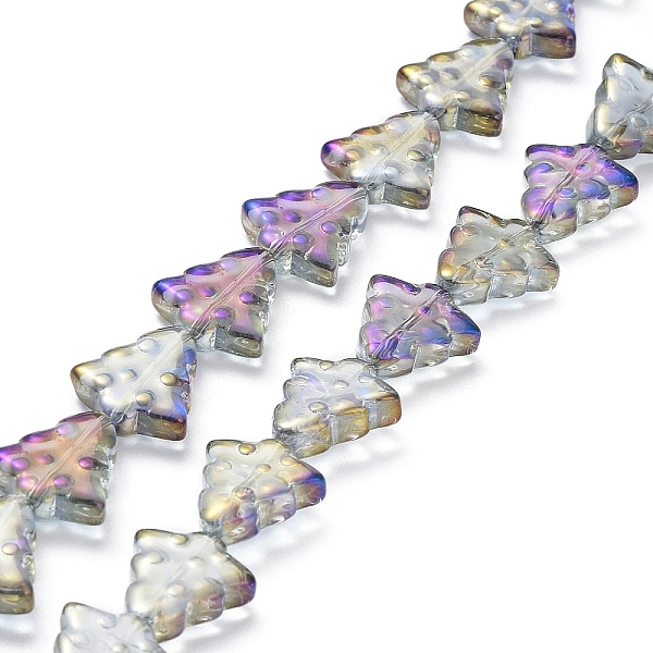 

PandaHall Transparent Electroplate Glass Bead Strands, Rainbow Plated, Christmas Trees, Purple, 15.5~16x14.5~15x4.5~5mm, Hole: 1mm, about...