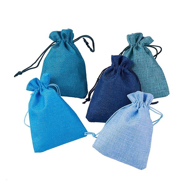 

PandaHall 5 Colors Blue Burlap Packing Pouches, Drawstring Bags, Blue, 13.8~14x10cm, 25pcs/set Burlap Blue