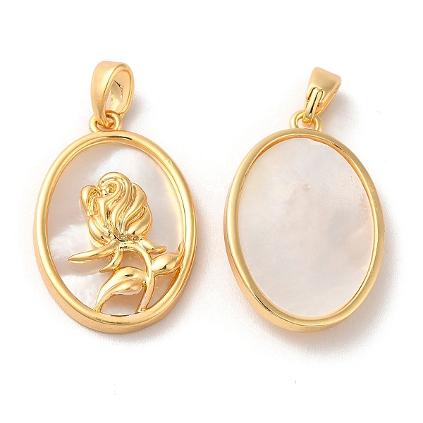 

PandaHall Brass Oval Pendants, Flower Charms with Natural Shell, Real 18K Gold Plated, 22x15x3.7mm, Hole: 2x3.8mm Shell Oval