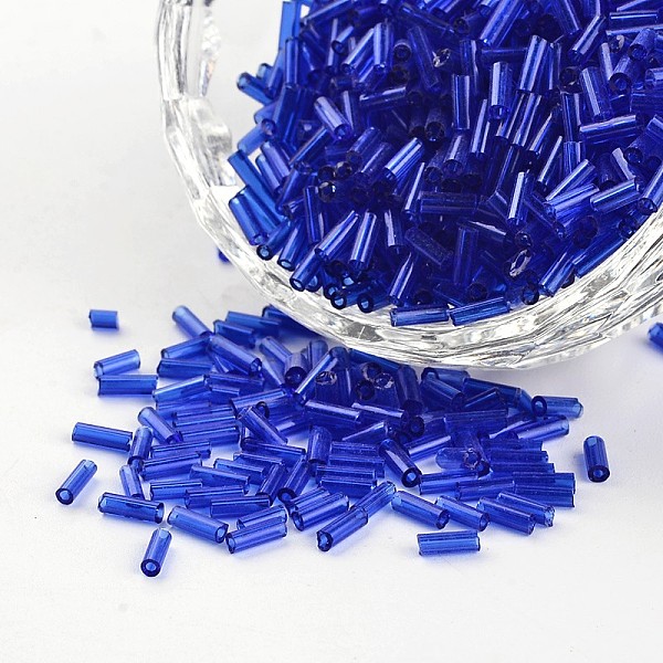 

PandaHall Transparent Colours Round Hole Glass Bugle Beads, Blue, 3~5x1.8~2mm, Hole: 0.8mm, about 12000pcs/450g Glass Blue