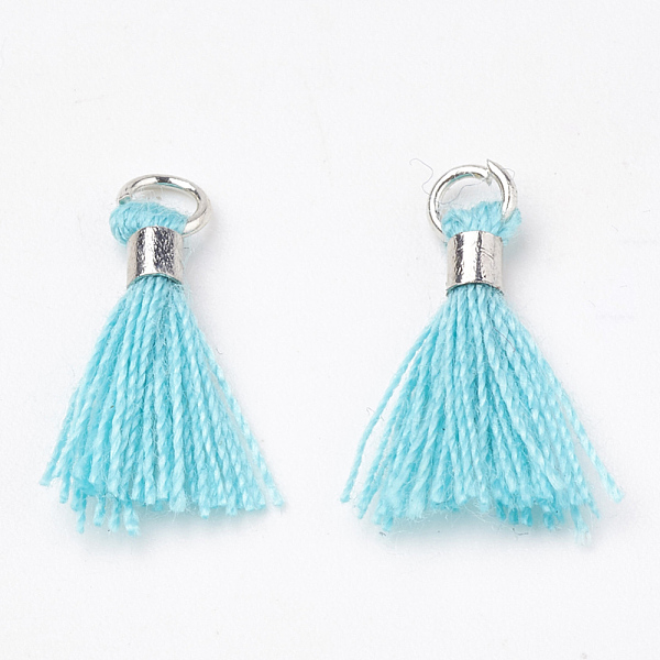 

PandaHall Polycotton(Polyester Cotton) Tassel Pendant Decorations, Mini Tassel, with Brass Findings, Platinum, Turquoise, 10~15x3~4mm, Hole..., Green