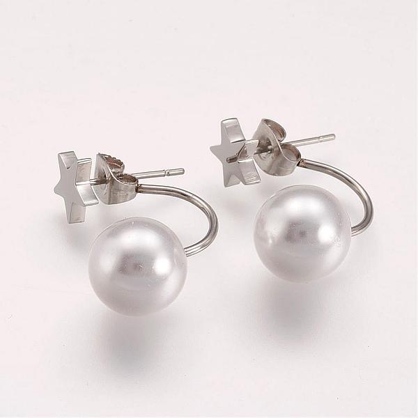 

PandaHall 304 Stainless Steel Ear Studs, with Acrylic Beads, Star, Stainless Steel Color, 23x10x15mm, pin: 0.7mm Acrylic