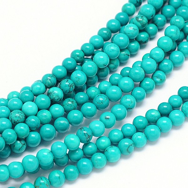 

PandaHall Natural Howlite Round Bead Strands, Dyed & Heated, Medium Turquoise, 4mm, Hole: 1mm, about 101pcs/strand, 15.55 inch Howlite Round..., Cyan